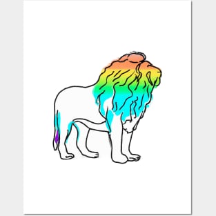 Cute Color Gradient Lion Shape Outline Drawing Posters and Art